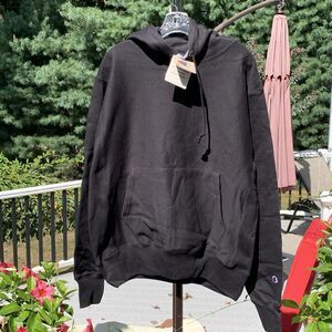 NWT Vintage Champion Sweatshirt Hoodie Reverse Weave Black blank Heavy M